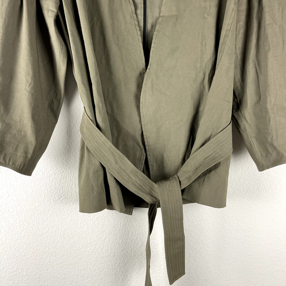ALC Kendrick Blazer Jacket Womens 4 Green Belted Puff Sleeve Linen Blend Minimal - Picture 5 of 16